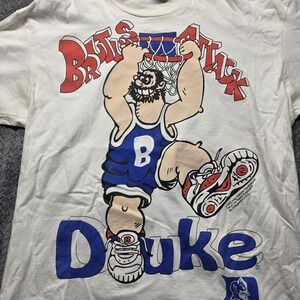 VTG 1993 Duke Blue Devils Brutus Attack Basketball T-Shirt Men's XL White Anvil